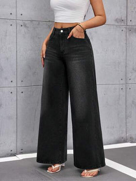 SHEIN Tall سراويل جينز نسائية بجيوب وساق واسعة