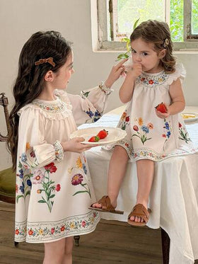 LMoss Kids فستان كاجوال للفتاة الصغيرة بطبعة زهور صغيرة وكشكشة على الذيل