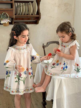 LMoss Kids فستان كاجوال للفتاة الصغيرة بطبعة زهور صغيرة وكشكشة على الذيل