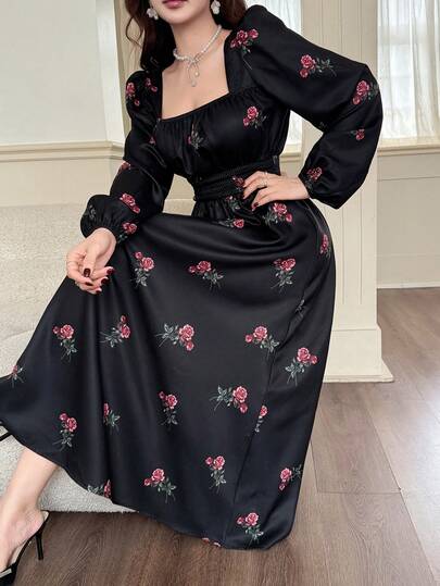 Feyla فستان مربوط الخصر بنمط زهري أنيق عتيق للنساء