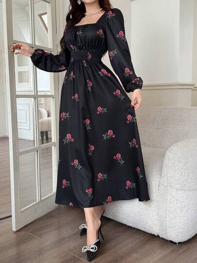 Feyla فستان مربوط الخصر بنمط زهري أنيق عتيق للنساء