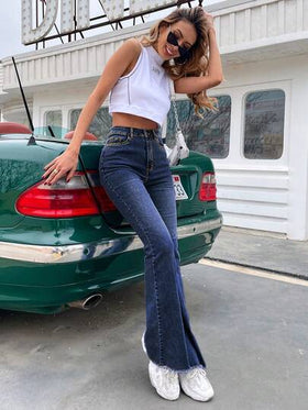 EMERY ROSE سراويل جينز كاجوال لون أحادي للنساء