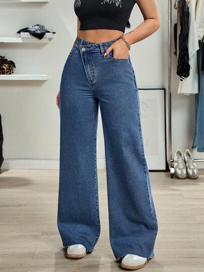 SHEIN Tall جينز نسائي عالي الخصر مستقيم الساق متعدد الاستخدامات للنساء الطويلات
