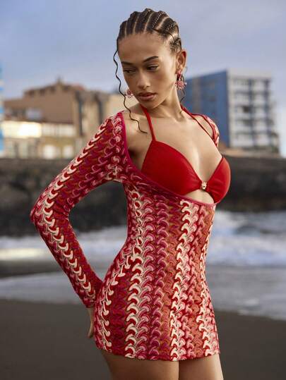 Swim Vcay طقم ملابس سباحة للنساء بلون أحادي للعطلات والشاطئ
