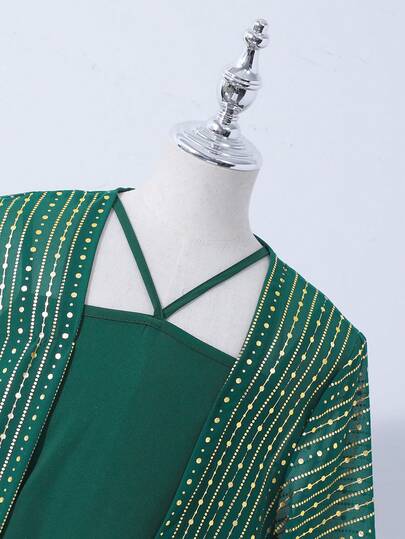 SHEIN طقم جاكيت وفستان كاجوال مريح للفتيات المراهقات مطبوع بنقشة معدنية، أنيق وفاخر