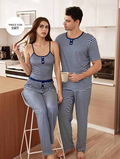 SHEIN بيجامة كاجوال مخططة للرجال