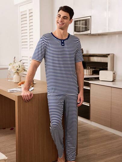 SHEIN بيجامة كاجوال مخططة للرجال