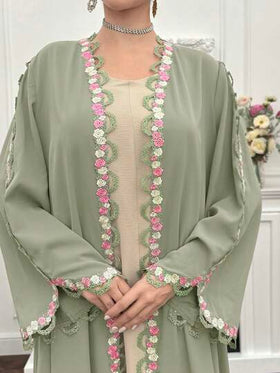 Yasmyna رمضان عباءة أنيقة للنساء بأكمام طويلة مزينة بالتطريز