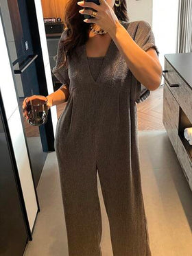 DAZY جمبسوت طويلة فضفاضة مزينة بشراريب القماش المنسوج للنساء، ملابس منزلية