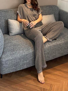 DAZY جمبسوت طويلة فضفاضة مزينة بشراريب القماش المنسوج للنساء، ملابس منزلية