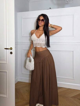 Ronhire تنورة جيب أنيقة ذات خصر عالي مجعدة بقصة A للنساء