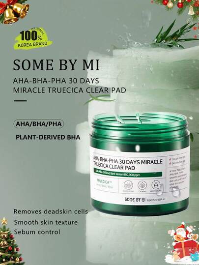 SOME BY MI وسادة المعجزة 30 يوم AHA BHA PHA TRUECICA CLEAR، نسيج الوسادة، مشبعة بالجوهر، ناعمة وصديقة للبشرة، تنقية الحبوب، تنقية المسام، تهدئة وإصلاح، جمال كوري، مكياج كوري، 125 مل / 4.22 أونصة سائلة