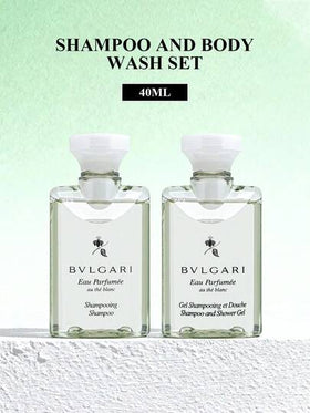 Bvlgari مجموعة شامبو وغسول الجسم بحجم السفر 40 مل، العناية بالشعر والجسم، طقم استحمام محمول، شامبو منعش وتركيبة غسول الجسم، زجاجات بحجم 40 مل