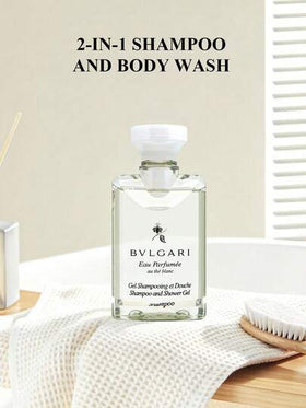 Bvlgari مجموعة شامبو وغسول الجسم بحجم السفر 40 مل، العناية بالشعر والجسم، طقم استحمام محمول، شامبو منعش وتركيبة غسول الجسم، زجاجات بحجم 40 مل