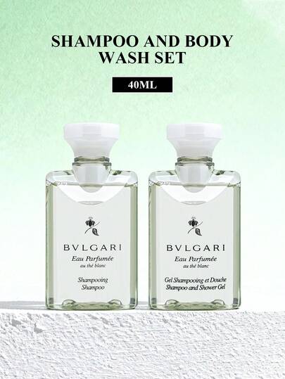 Bvlgari مجموعة العناية بالشعر المحمولة 40مل جل استحمام سلسلة الشاي الأبيض + 40مل شامبو. رائحة طويلة الأمد. مغذي ومنعم للشعر.