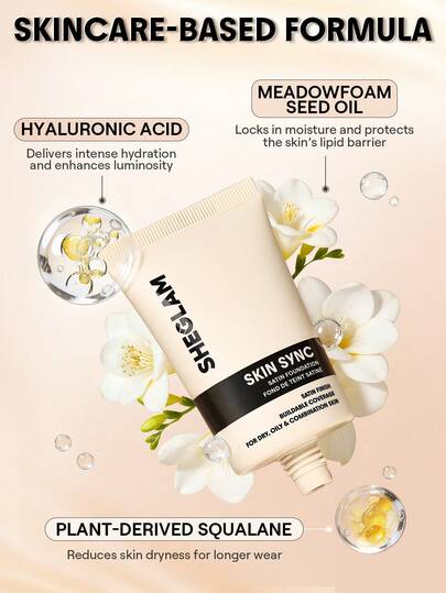 SHEGLAM Skin Sync Satin كريم أساس-Nude علامة تجارية جمال مكياج ميكب مستحضرات تجميل للنساء الفتيات مثالي لفصل الشتاء الربيع مثالي ل- Y2K أزياء أنيقة رمضان هدية حفلة جاهز أفضل لون