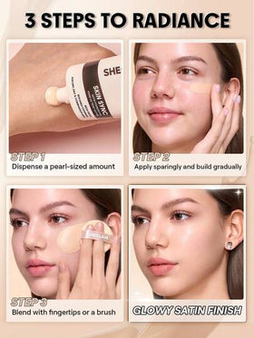 SHEGLAM Skin Sync Satin كريم أساس-Nude علامة تجارية جمال مكياج ميكب مستحضرات تجميل للنساء الفتيات مثالي لفصل الشتاء الربيع مثالي ل- Y2K أزياء أنيقة رمضان هدية حفلة جاهز أفضل لون