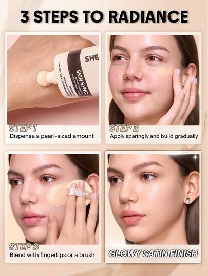 SHEGLAM Skin Sync Satin كريم أساس-Nude علامة تجارية جمال مكياج ميكب مستحضرات تجميل للنساء الفتيات مثالي لفصل الشتاء الربيع مثالي ل- Y2K أزياء أنيقة رمضان هدية حفلة جاهز أفضل لون