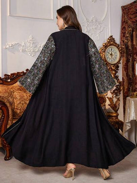Al Najma رمضان عباءة أنيقة مطرزة بالخرز والتطريز للنساء ذوات الأحجام الكبيرة