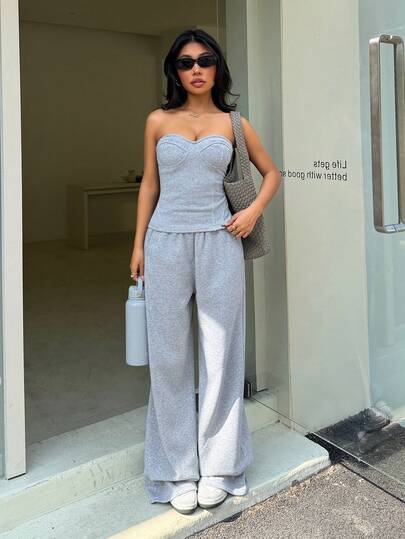 Flirla مجموعة سوتيان رياضي وبنطلون رياضي نسائي بسيط قطعتان