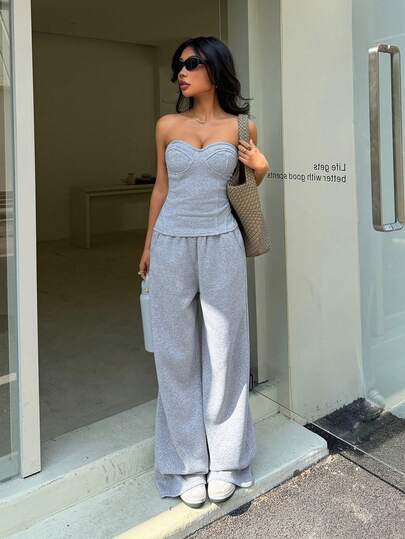 Flirla مجموعة سوتيان رياضي وبنطلون رياضي نسائي بسيط قطعتان
