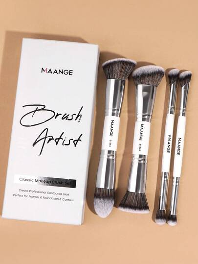 MAANGE مجموعة فرش مكياج محترفة 2/3/4 قطع مع علبة ورقية، تشمل فرشاة أساس مائلة، فرشاة تحديد، فرشاة أحمر الخدود، فرشاة بودرة، فرشاة ظلال العيون، فرشاة كونسيلر، فرشاة تبريز، فرشاة خلط، شعيرات ناعمة، محمولة، مجموعة سفر، هدية للنساء/البنات