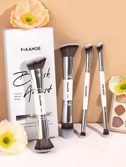 MAANGE مجموعة فرش مكياج محترفة 2/3/4 قطع مع علبة ورقية، تشمل فرشاة أساس مائلة، فرشاة تحديد، فرشاة أحمر الخدود، فرشاة بودرة، فرشاة ظلال العيون، فرشاة كونسيلر، فرشاة تبريز، فرشاة خلط، شعيرات ناعمة، محمولة، مجموعة سفر، هدية للنساء/البنات