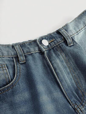 SHEIN Girlism بنطلون جينز فضفاض مريح للمراهقات مع جيوب وأرجل واسعة، ملابس صيفية للمراهقات بنطلون جينز مجموعة ملابس