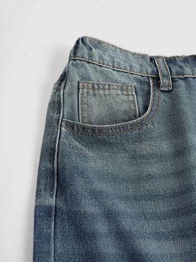 SHEIN Girlism بنطلون جينز فضفاض مريح للمراهقات مع جيوب وأرجل واسعة، ملابس صيفية للمراهقات بنطلون جينز مجموعة ملابس