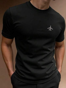 Manfinity Homme قميص مطبوع بطائرة أكمام قصيرة رجالي، كاجوال، للخروج، للزوج