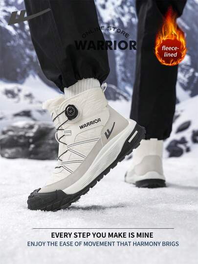 WARRIOR بوت ثلج مريحة بطراز الشارع للرجال، بوت جري مريحة للخريف والشتاء، بوت رياضية كاجوال أنيقة وبسيطة مناسبة للارتداء طوال العام، مقاومة للتآكل والارتداء طوال اليوم، بوت تدريب مبطنة بفرو دافئة