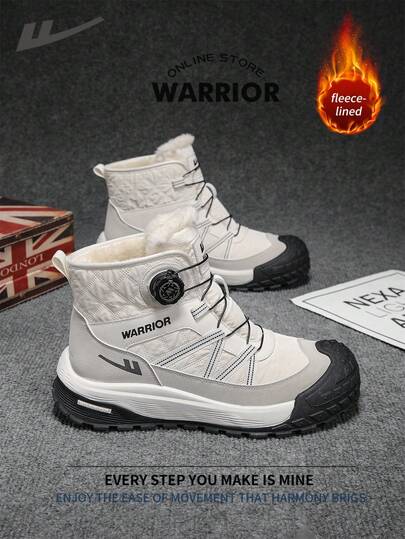 WARRIOR بوت ثلج مريحة بطراز الشارع للرجال، بوت جري مريحة للخريف والشتاء، بوت رياضية كاجوال أنيقة وبسيطة مناسبة للارتداء طوال العام، مقاومة للتآكل والارتداء طوال اليوم، بوت تدريب مبطنة بفرو دافئة