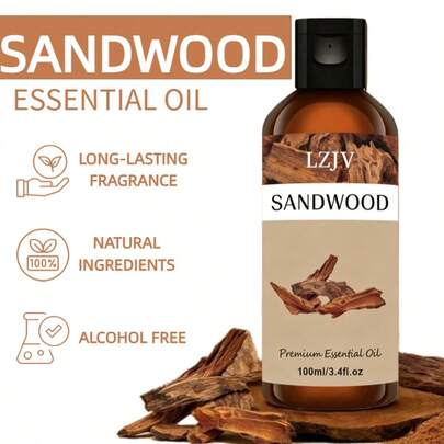 LZJV 100مل/30مل زيت أساسي من الصندل - عطر الصندل، مناسب لصناعة الشموع، جهاز تبخير المنزل، زيت عطري طويل الأمد | زيت عطري | رائحة دافئة غنية | هدية عيد، العناية بالجلد، منعش الهواء للسيارة