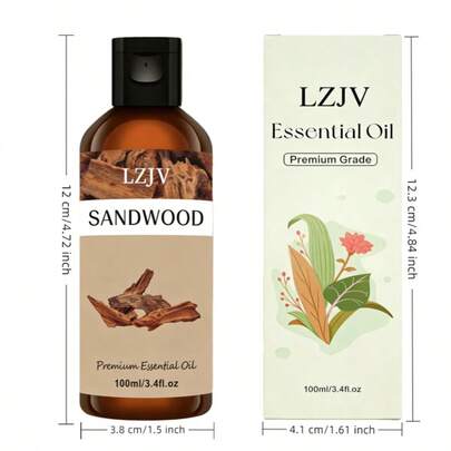 LZJV 100مل/30مل زيت أساسي من الصندل - عطر الصندل، مناسب لصناعة الشموع، جهاز تبخير المنزل، زيت عطري طويل الأمد | زيت عطري | رائحة دافئة غنية | هدية عيد، العناية بالجلد، منعش الهواء للسيارة