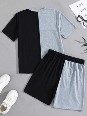 SHEIN مجموعة قميص وشورت كاجوال مطبوع للمراهقين الذكور، قميص كم قصير رقبة طاقم وشورت خفيف الوزن، مريح ومتعدد الاستخدامات للارتداء اليومي، المدرسة، الخروجات، الأنشطة الخارجية، مهرجانات الموسيقى، العطلات، عطلات الشاطئ، الصيف، قطعتان/مجموعة