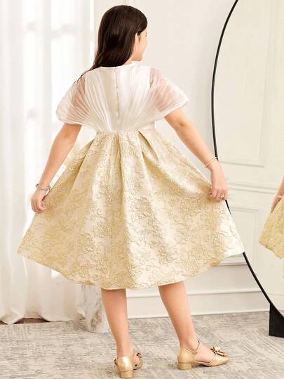 SHEIN فستان أنيق بتصميم الكتل اللونية والفيونكة للفتيات المراهقات