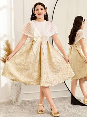 SHEIN فستان أنيق بتصميم الكتل اللونية والفيونكة للفتيات المراهقات