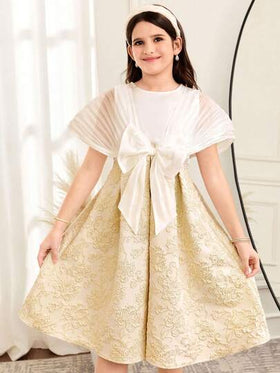 SHEIN فستان أنيق بتصميم الكتل اللونية والفيونكة للفتيات المراهقات
