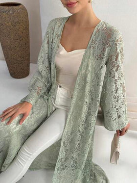Yasmyna عباءة نسائية فضفاضة أنيقة بأكمام جرس من الدانتيل