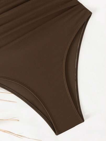 Swim Lushoire بدلة سباحة قطعة واحدة للنساء بحمالات رفيعة، لون بني داكن، مناسبة للعطلات والشاطئ، للربيع والصيف