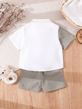 Vintaside Kids طقم سترة قصيرة الأكمام مع جيب مزين وشورت للأطفال الصبيان