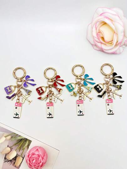 1 قطعة قلادة مفتاح سفر أنيقة وردية اللون بشكل فيونكة، علامة حقيبة سفر بشكل قطرة زيت وبرج إيفل، مجوهرات DIY، تميمة حقيبة يد للنساء، ديكور حقيبة السفر، إكسسوار حقيبة الكتف، تميمة حقيبة متعددة الوظائف، ديكور السيارة، طراز جوثي كيوت Y2K، هدية عطلة