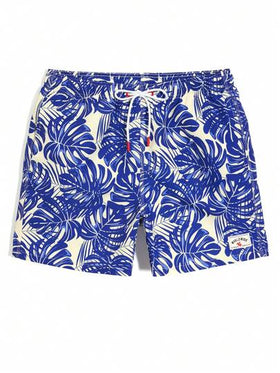 Manfinity Swimmode شورت شاطئ للرجال بخصر مرن وجيوب مع طباعة نباتات استوائية