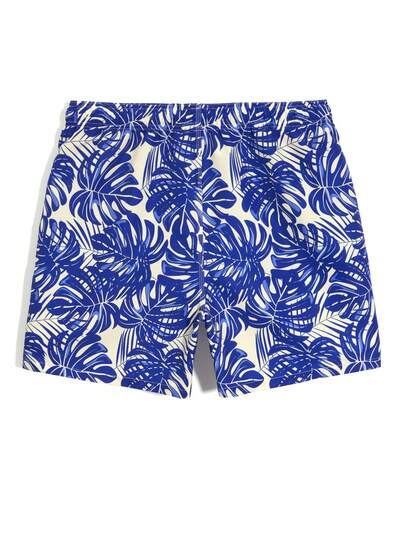 Manfinity Swimmode شورت شاطئ للرجال بخصر مرن وجيوب مع طباعة نباتات استوائية