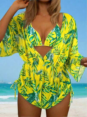 Swim Lushoire بدلات السباحة للنساء في الصيف 3 حزم عشوائية بطبعات استوائية، بيكيني بحزام رباط عند الرقبة وجانبي الخصر