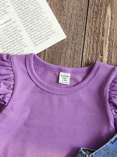 SHEIN Vintaside Kids مجموعة ملابس للأطفال الرضع من 0-3 سنوات، بنطلون جينز مطرز بالزهور، ملابس علوية بأكمام طويلة وياقة مستديرة، وبنطلون جينز بيبي، مناسبة للخروج والتسوق والارتداء اليومي