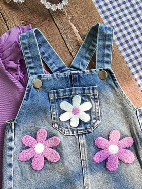 SHEIN Vintaside Kids مجموعة ملابس للأطفال الرضع من 0-3 سنوات، بنطلون جينز مطرز بالزهور، ملابس علوية بأكمام طويلة وياقة مستديرة، وبنطلون جينز بيبي، مناسبة للخروج والتسوق والارتداء اليومي
