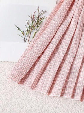 SHEIN طقم أنيق بلا أكمام من الكارديجان المزين بفيونكة وتنورة مطوية للفتيات المراهقات، صيفي