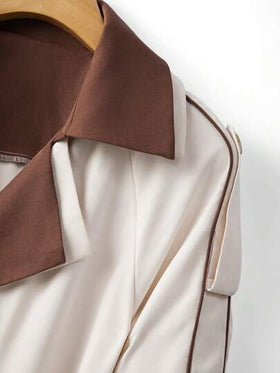 SHEIN Elenzya معطف رياح أنيق بألوان متباينة مع حزام الخصر وزخرفة بالحروف اليابانية، جاكيت للنساء