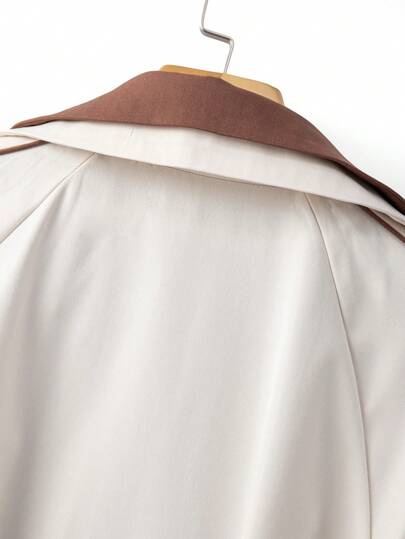 SHEIN Elenzya معطف رياح أنيق بألوان متباينة مع حزام الخصر وزخرفة بالحروف اليابانية، جاكيت للنساء